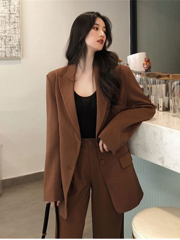 Femei Elegant Office Lady Set Două Piese Set Blazer Set Costum Jachetă Casual Drept Nou Casual Pantaloni Solid Costume