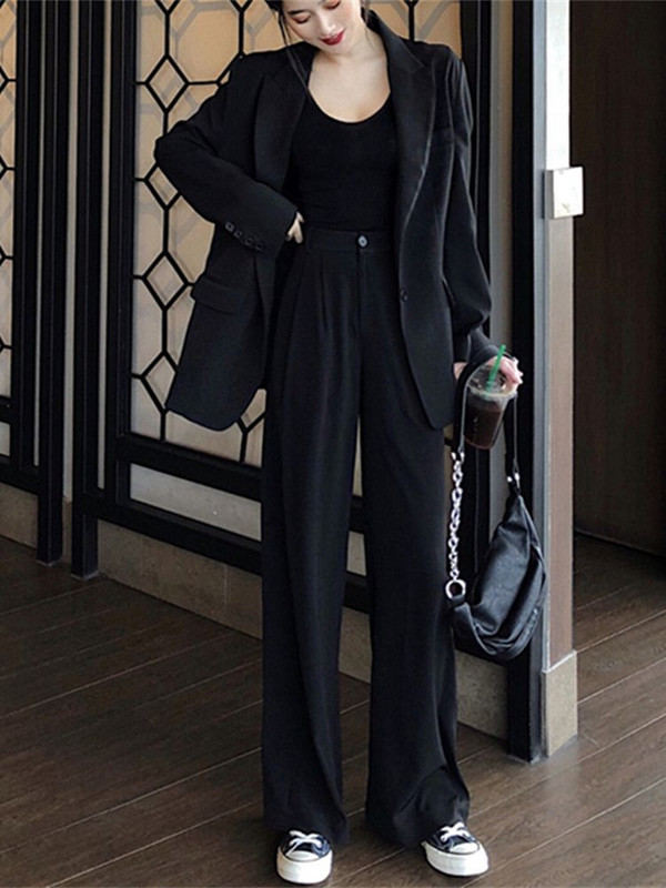 Femei Elegant Office Lady Set Două Piese Set Blazer Set Costum Jachetă Casual Drept Nou Casual Pantaloni Solid Costume