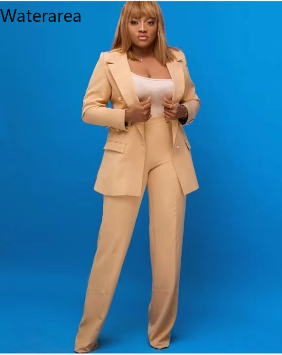 Waterarea Есен Зима Дамски плътен комплект Комплект от две части Офис костюм XL-2XL Екипировки Блейзър Ежедневни широки панталони Комплект панталони