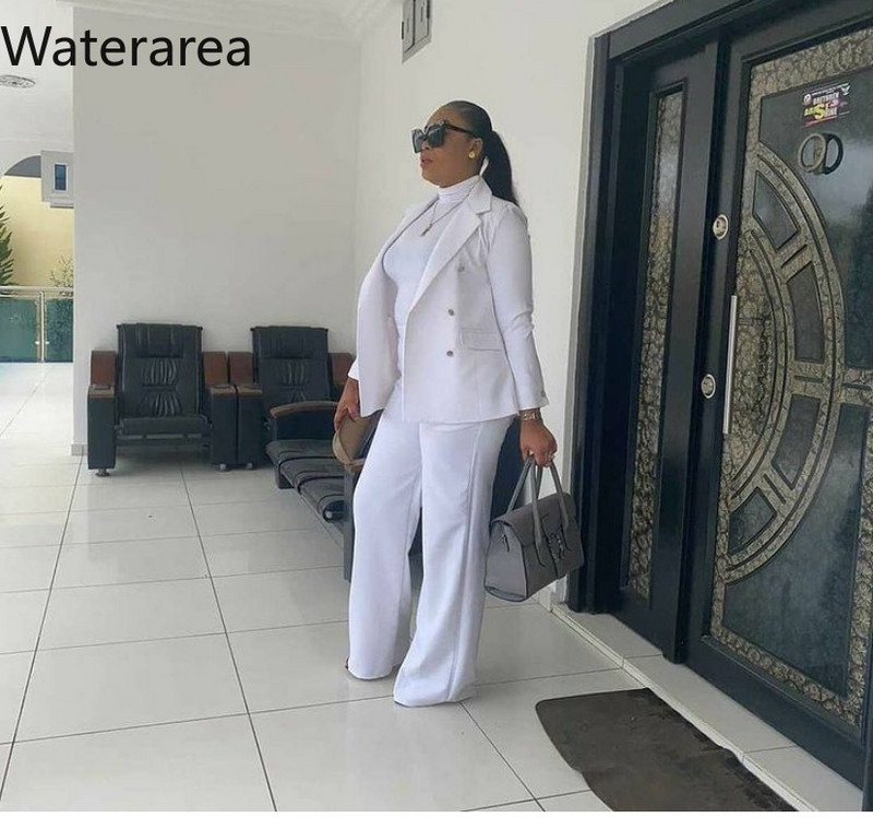 Waterarea Есен Зима Дамски плътен комплект Комплект от две части Офис костюм XL-2XL Екипировки Блейзър Ежедневни широки панталони Комплект панталони