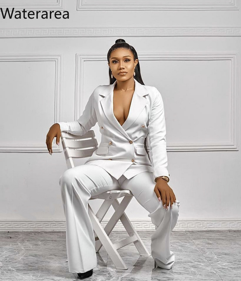 Waterarea Есен Зима Дамски плътен комплект Комплект от две части Офис костюм XL-2XL Екипировки Блейзър Ежедневни широки панталони Комплект панталони