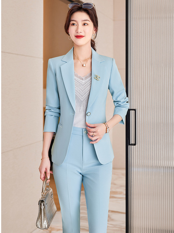 Дамски розов, жълто-син и черен панталон, дамски плътен официален сако и панталон, комплект от 2 части за офис дамско работно облекло