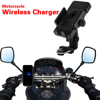 Motorkerékpár telefontartó Moto Motorbike Mirror mobil állványhoz USB töltő vezeték nélküli töltő mobiltelefon-tartó