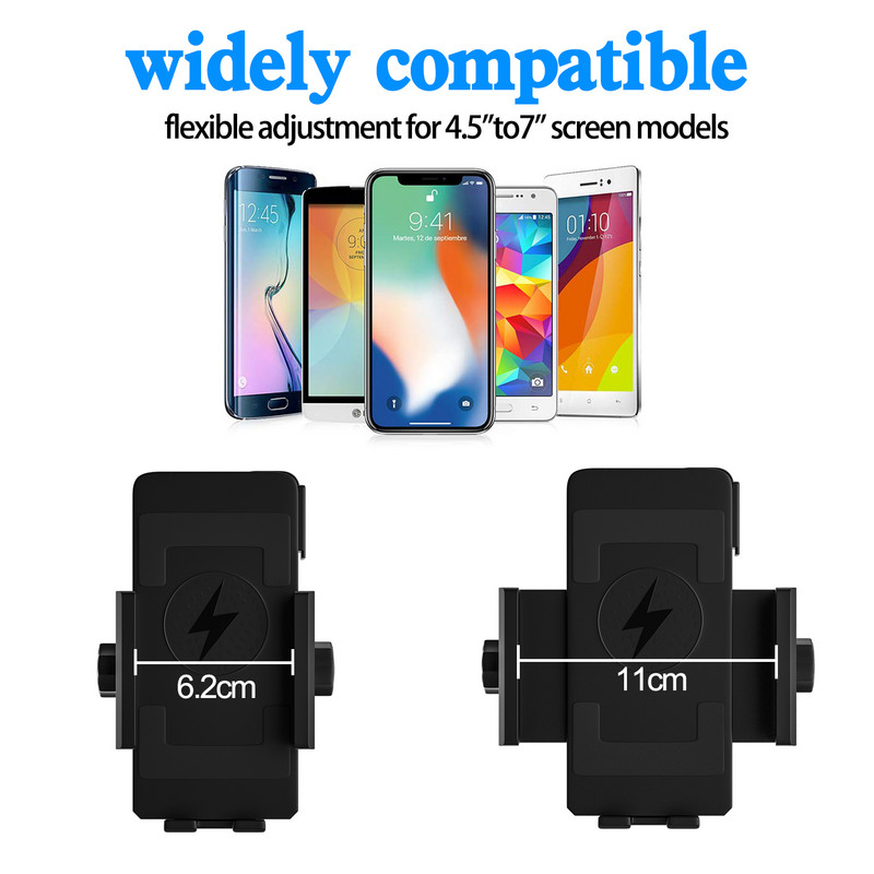 Държач за телефон за мотоциклет за мотоциклет Мотоциклет Огледало Мобилна стойка Поддръжка USB зарядно Безжично зареждане Стойка за мобилен телефон