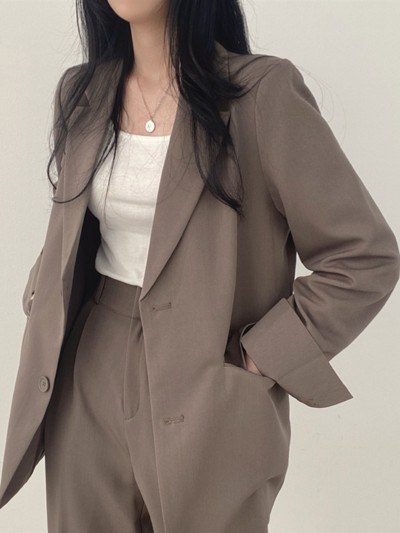 HziriP Fashion Lady Chic kétrészes szettek Őszi bő blézerek Elegáns öltönyök Egyenes formális Solid 2022 OL Magas derekú nadrágok