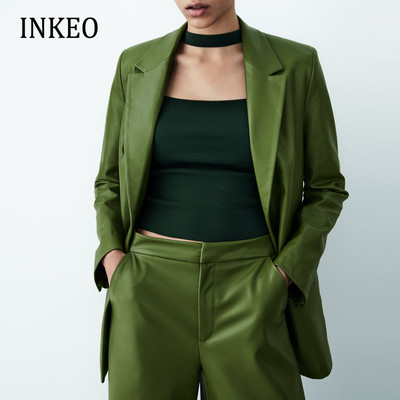 Női 2022 őszi tél Műbőr blézer és nadrág Green Office női PU kabát Öltöny Fashion 2 részes szett Nadrág INKEO 2O114