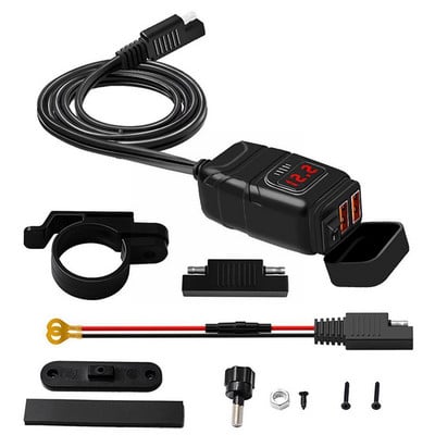 12V-os motorkerékpár kormánytöltő vízálló, kettős USB motorkerékpár feszültségmérő töltő telefonadapter port gyors porttöltővel J2W6