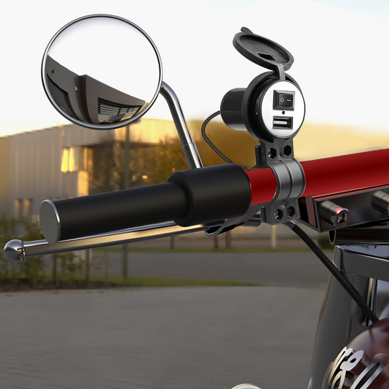 „Pasidaryk pats“ motociklo USB įkroviklis Universalus motociklo vairo USB įkroviklis su jungikliu 12V automobilio maitinimo bankas mobiliojo telefono įkroviklis
