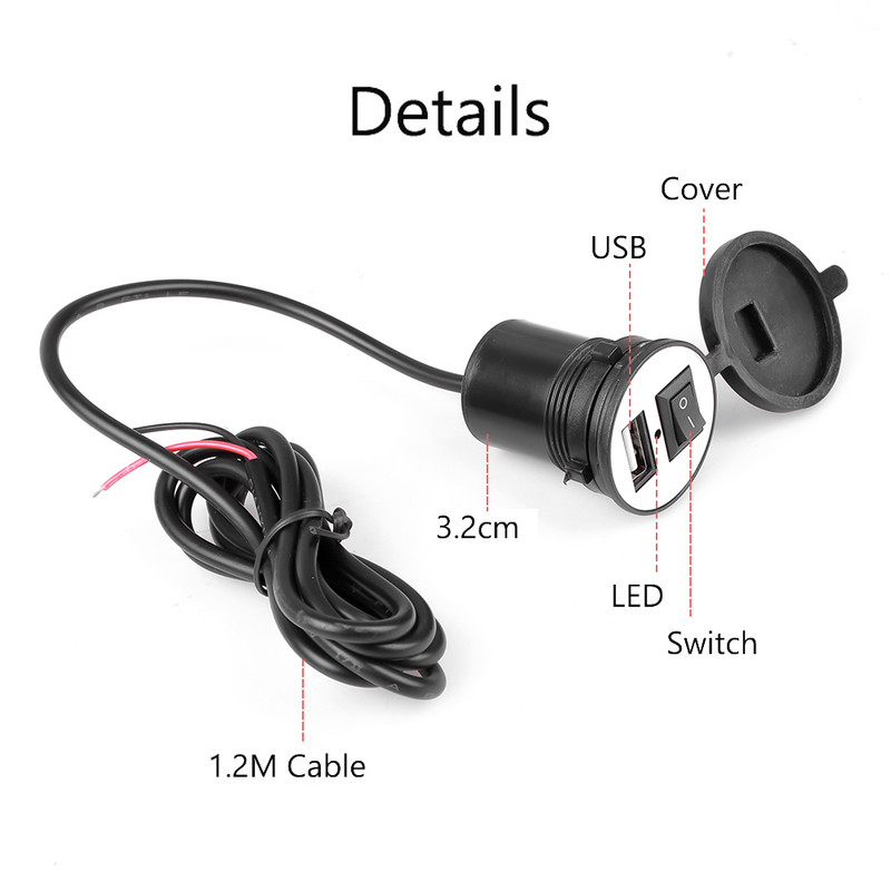 „Pasidaryk pats“ motociklo USB įkroviklis Universalus motociklo vairo USB įkroviklis su jungikliu 12V automobilio maitinimo bankas mobiliojo telefono įkroviklis