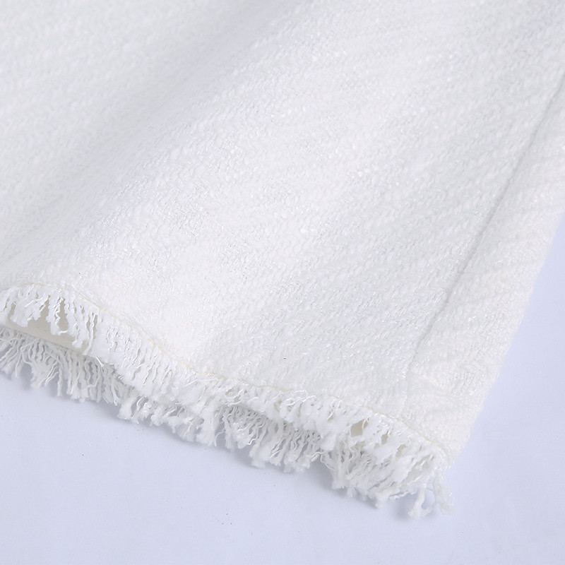 Sacou și pantaloni scurți de toamnă pentru femei, din tweed alb, costum 2022, noua modă, haină crop, îmbrăcăminte cu mânecă lungă, set 2 piese INKEO 2T101