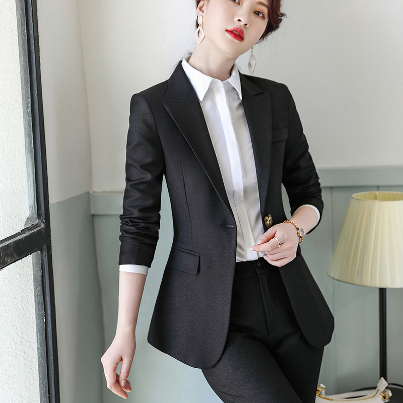 Висококачествен дамски официален костюм с панталон Розов и черен комплект от 2 части, офис дамско бизнес облекло, сако и панталон