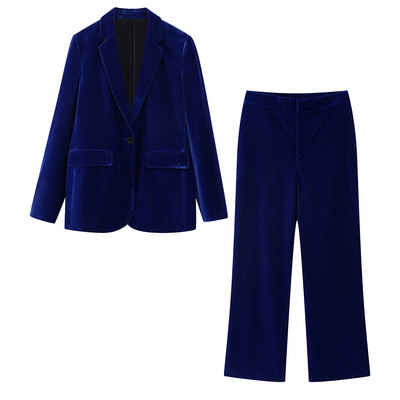 Vintage Velvet blézer és nadrág Női 2023 Új kék Wede lábú nadrág Office női 2 részes öltöny tavaszi elegáns üzleti INKEO 2O377