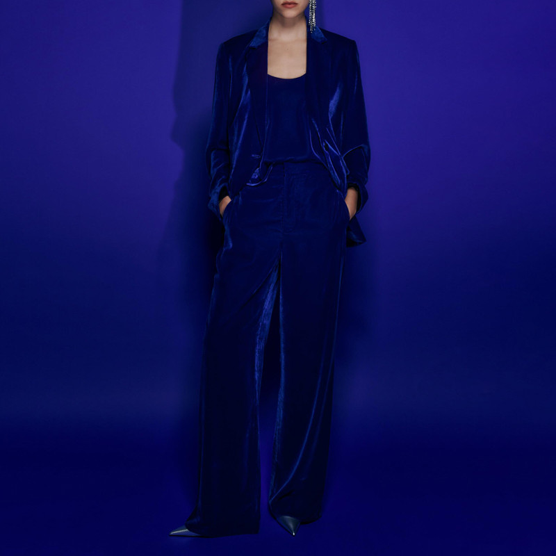 Винтидж кадифен блейзър и панталони Дамски 2023 г. Нови сини панталони Wede Офис дамски костюм от 2 части Пролетен елегантен бизнес INKEO 2O377