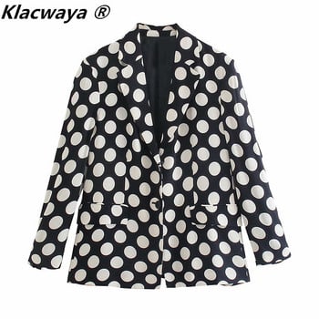 Klacwaya 2021 Дамски моден комплект Vintage Polka Dot Свободен блейзър с джоб Дамски панталони с висока талия на точки Дамски офис костюм