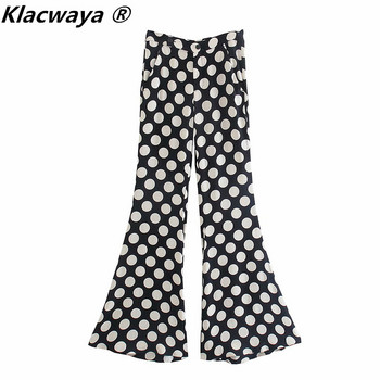 Klacwaya 2021 Дамски моден комплект Vintage Polka Dot Свободен блейзър с джоб Дамски панталони с висока талия на точки Дамски офис костюм