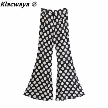 Klacwaya 2021 Дамски моден комплект Vintage Polka Dot Свободен блейзър с джоб Дамски панталони с висока талия на точки Дамски офис костюм