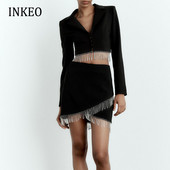 Női öltöny szoknya és elegáns strassz kabát 2022 Új kollekció Shimmery Tassel blézer Crop kabát Mini szoknya Club INKEO 2O287