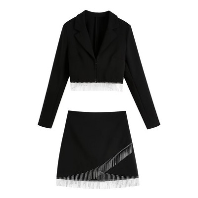 Női öltöny szoknya és elegáns strassz kabát 2022 Új kollekció Shimmery Tassel blézer Crop kabát Mini szoknya Club INKEO 2O287