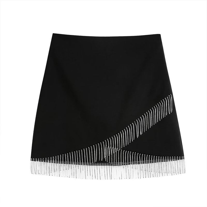 Пола за дамски костюм и шикозно сако с кристали 2022 г. Нова колекция Блестящ блейзър с пискюли Кратко палто Мини пола Club INKEO 2O287