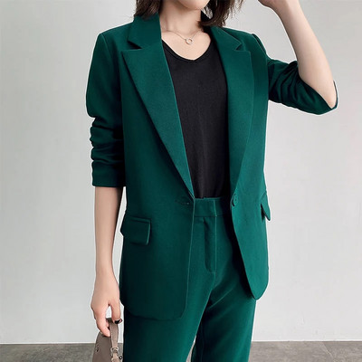 JuneLove női őszi irodai fehér rózsaszín öltöny kétrészes nadrágkosztüm Elegáns blézer női szett alkalmi bő nadrág dzseki munkaruhák