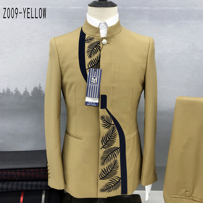 2022. aasta mood Uus meeste vabaaja butiik Hiina aluskrae tuunika disainiga ülikond 2-osaline komplekt bleiserid jakk mantel püksid püksid