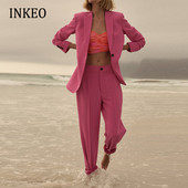 Розов дамски комплект от 2 части Блейзър и панталон 2022 Ново елегантно сако с едно копче, костюм, прав панталон, панталон, Есен INKEO 2O042