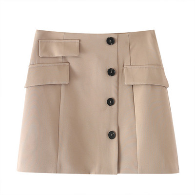 Női 2 részes készlet Blézer zsebek szoknya Khaki őszi öltöny Elegáns Gombos Kabát Rövid kabát ruha Női Koreai Chic INKEO 2O026