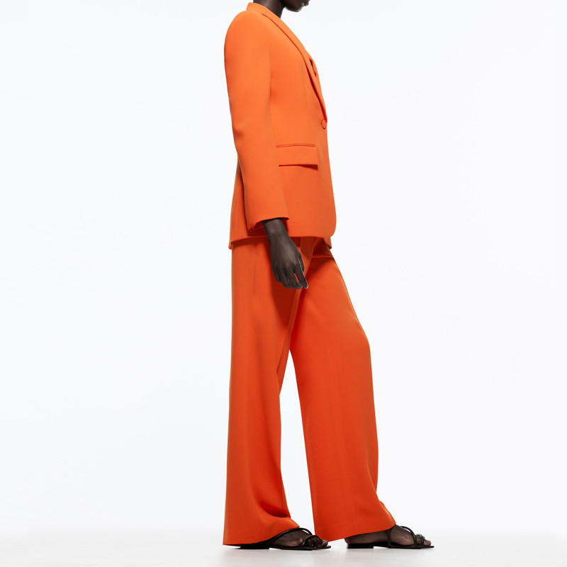 Офис дамско яке с шал с ревер и блейзър за дами 2022 г. Есен Зима Жени с висока талия Широки панталони Моден комплект INKEO 2O052