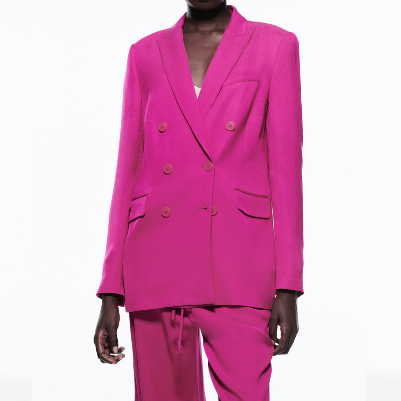 2022 noua colecție costume de damă blazer fucsia moale, elegant, buzunare cu nasturi, blazer și pantaloni elastici în talie Set INKEO 2O100