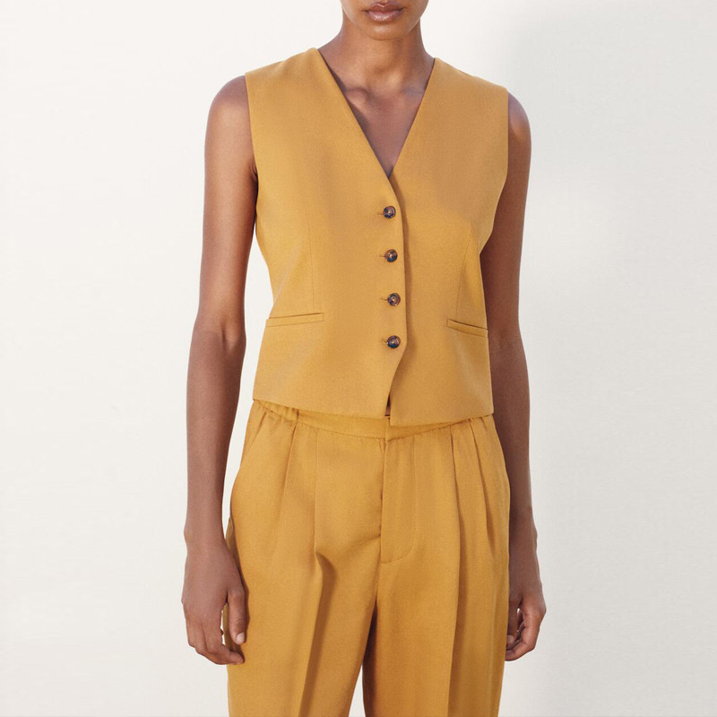 Elegantă haină subțire pentru femei, blazer și pantaloni, costume de birou 2022, galben nou, vestă fără mâneci, haine de afaceri Chic INKEO 2O137