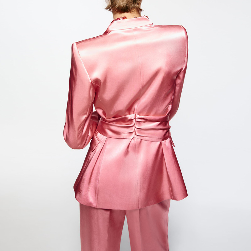 Femei Blazer și pantaloni eleganti din acetat Toamna Iarnă 2022 Costume cu jachetă cu fundă de înaltă calitate Set 2 piese din satin la modă Nou INKEO 2O054