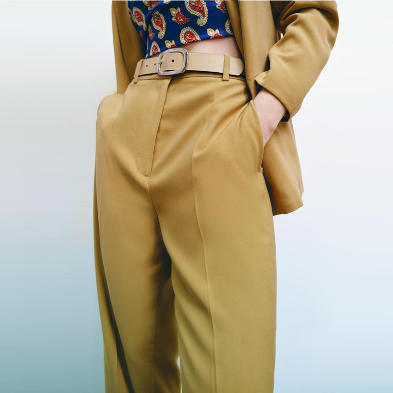 2022, toamnă iarnă, costume și pantaloni blazer pentru femei, galben Elegant Set de jachete cu buzunare libere Pantaloni drepți pentru femei Chic INKEO 2O139