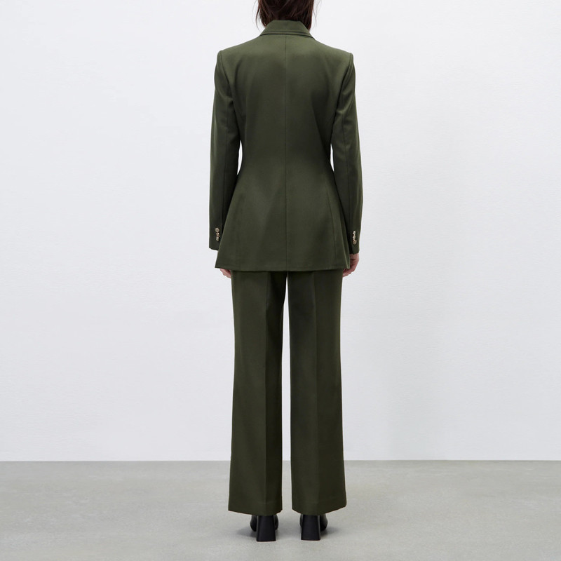 Costume de damă Vintage Office, pantaloni și jachetă Spring Green Blazer dublu piept Elegant Pantaloni largi Set 2 piese INKEO 1O270