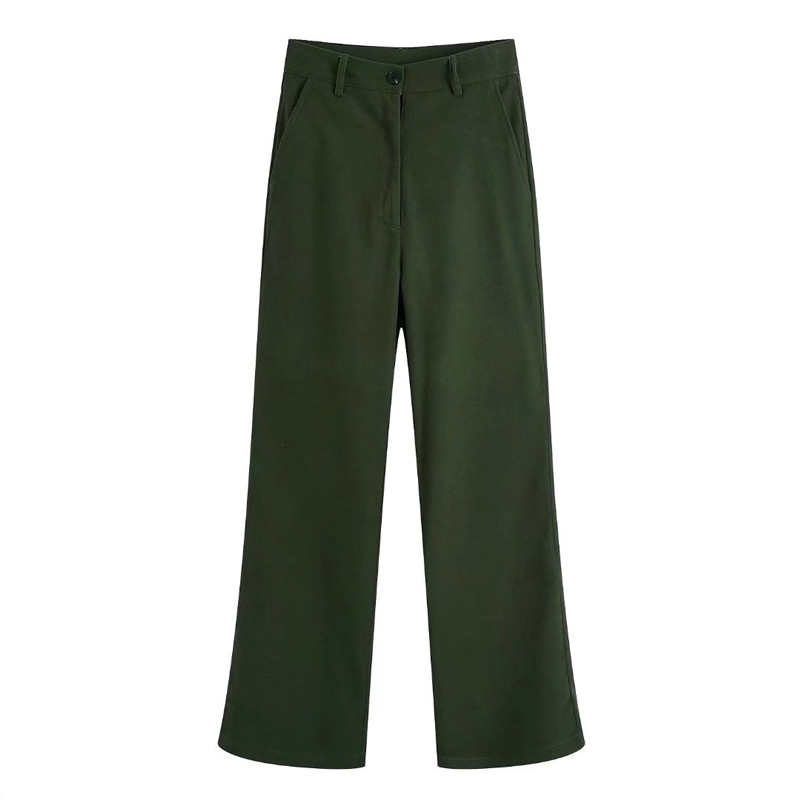 Costume de damă Vintage Office, pantaloni și jachetă Spring Green Blazer dublu piept Elegant Pantaloni largi Set 2 piese INKEO 1O270