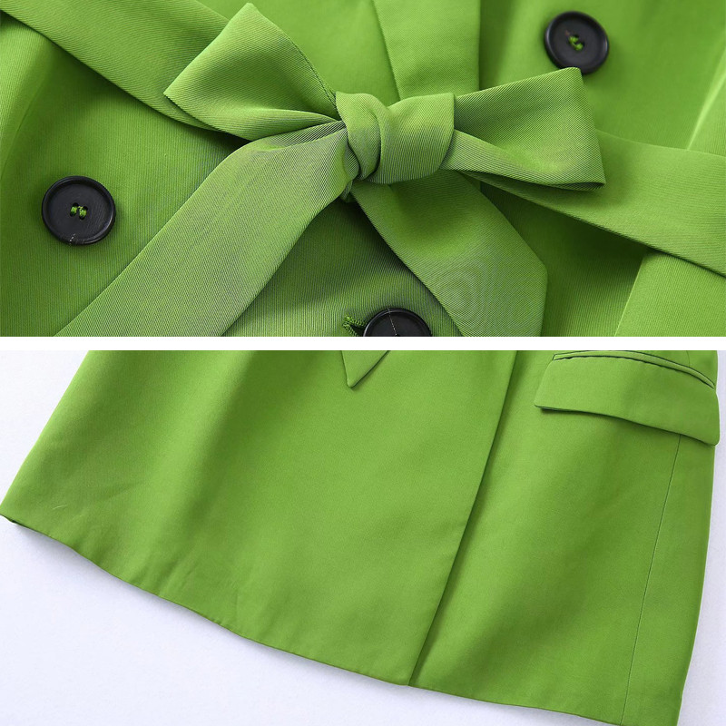 Vestă de damă de birou cu costum cu centură Verde de înaltă calitate Toamna 2022 Vestă blazer fără mâneci și pantaloni largi Femei INKEO 2O132