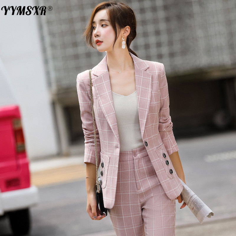 Costum mic profesional în carouri pentru femei, 2022, stil coreean, temperament, blazer subțire + pantaloni subțiri cu talie înaltă