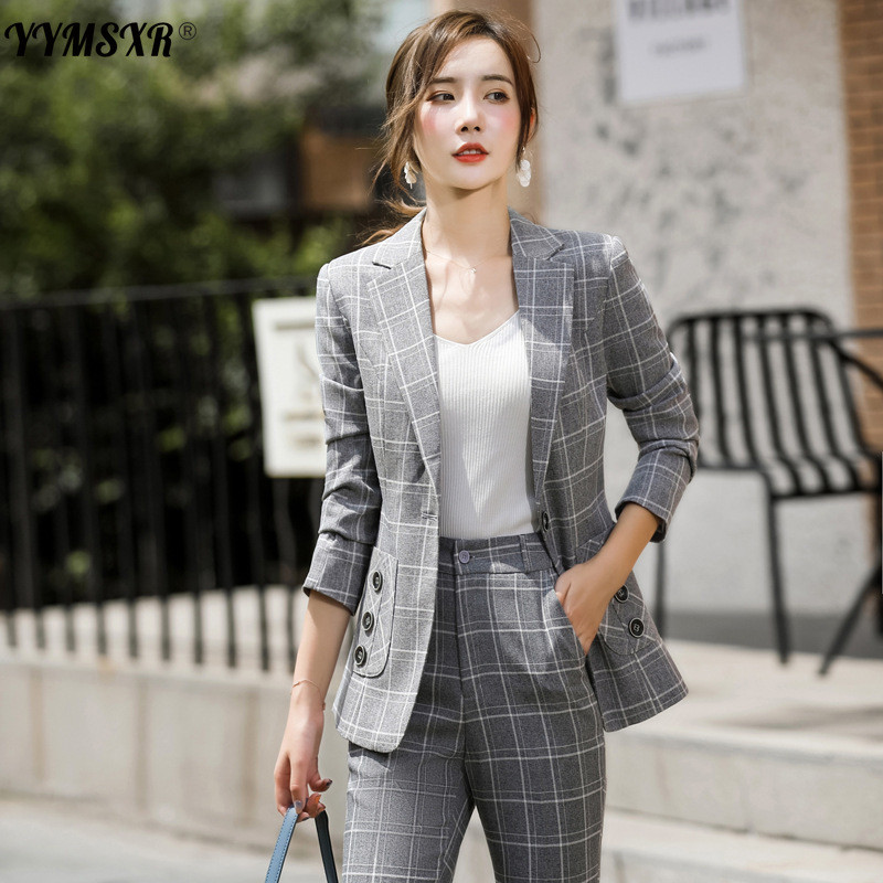 Costum mic profesional în carouri pentru femei, 2022, stil coreean, temperament, blazer subțire + pantaloni subțiri cu talie înaltă