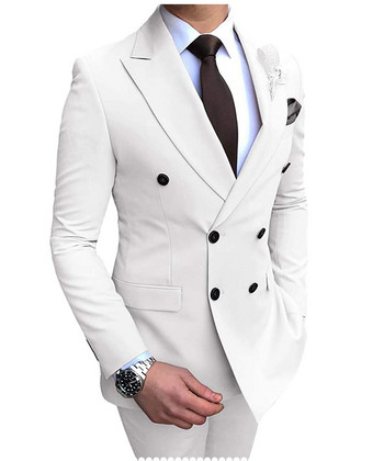 2023 Νέο μπεζ ανδρικό κοστούμι 2 τεμαχίων με διπλό στήθος με πέτο Flat Slim Fit Casual Tuxedos για γάμο (Blazer+Pants)