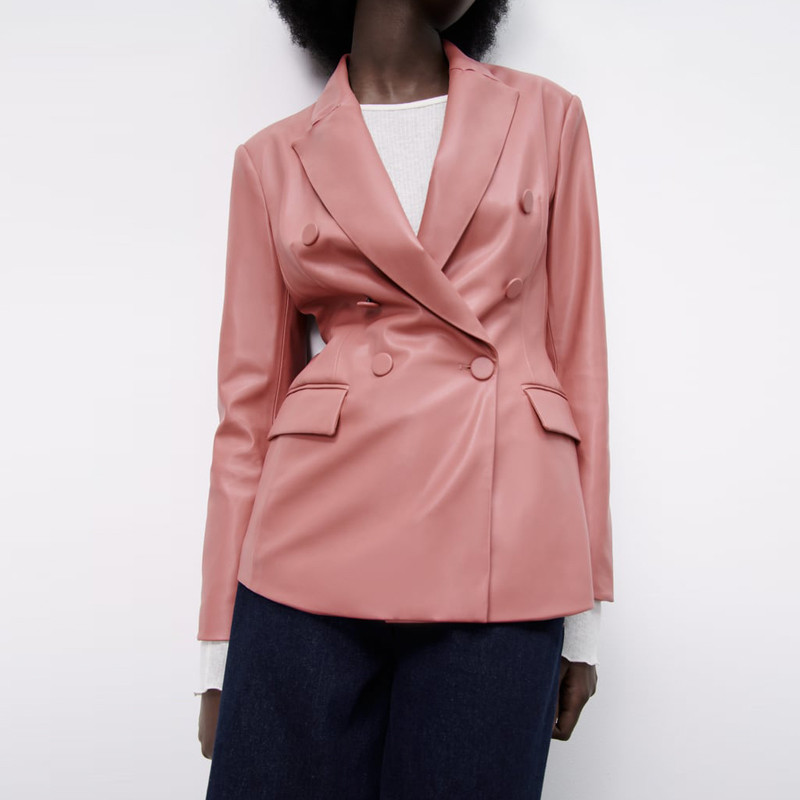 Jachetă și pantaloni drepți din imitație de piele pentru femei de lux, costum de toamnă iarnă 2022, haină PU pentru damă de birou, set 2 piese INKEO 2O106