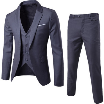 Costume Homme 3 τεμαχίων Slim Fit Business Ανδρικό Σετ με 1 κουμπί Μπλέιζερ Γιλέκο Παντελόνι Μασίφ Νυφικό Κοστούμι και παντελόνι