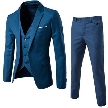 Costume Homme 3 τεμαχίων Slim Fit Business Ανδρικό Σετ με 1 κουμπί Μπλέιζερ Γιλέκο Παντελόνι Μασίφ Νυφικό Κοστούμι και παντελόνι