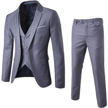 Costume Homme 3 τεμαχίων Slim Fit Business Ανδρικό Σετ με 1 κουμπί Μπλέιζερ Γιλέκο Παντελόνι Μασίφ Νυφικό Κοστούμι και παντελόνι