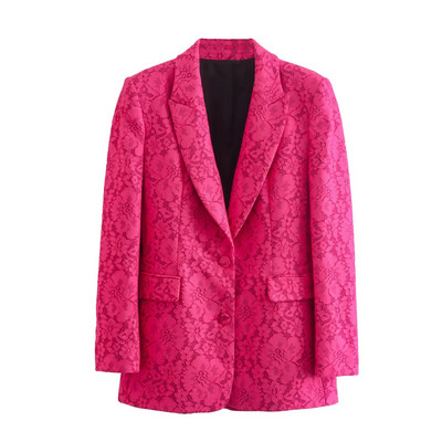Pink Office Lady 2 részes szett Elegáns vékony csipke hosszú ujjú blézer és széles szárú nadrág Női 2023 Új divatos szexi öltöny INKEO 2O336