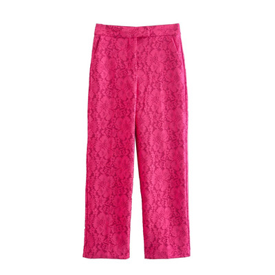 Pink Office Lady 2 részes szett Elegáns vékony csipke hosszú ujjú blézer és széles szárú nadrág Női 2023 Új divatos szexi öltöny INKEO 2O336