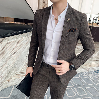 (kabát+nadrág) Divat Férfi tiszta színű szabadidő öltönyök Szürke Kék Fekete Slim Fit Férfi üzleti bankett öltöny szett Nagy 3XL 4XL