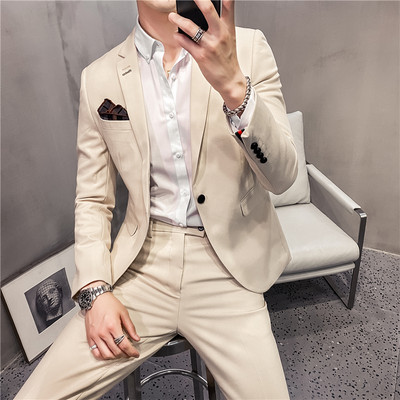 (kabát+nadrág) Divat Férfi tiszta színű szabadidő öltönyök Szürke Kék Fekete Slim Fit Férfi üzleti bankett öltöny szett Nagy 3XL 4XL