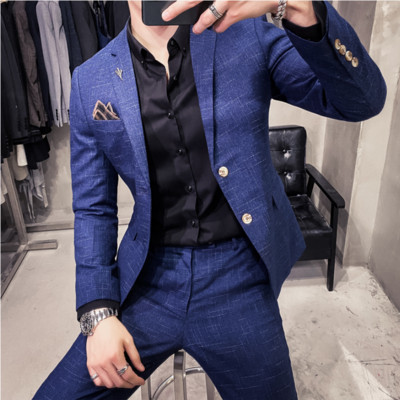 (kabát+nadrág) Divat Férfi tiszta színű szabadidő öltönyök Szürke Kék Fekete Slim Fit Férfi üzleti bankett öltöny szett Nagy 3XL 4XL