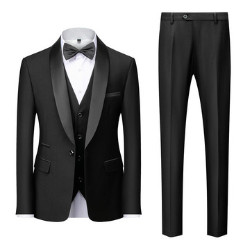 Мъже Mariage Color Block Collar Suits Яке Панталони Жилетка Мъжки Бизнес Ежедневни Сватбени Блейзъри Палто Жилетка Панталони Комплект от 3 части