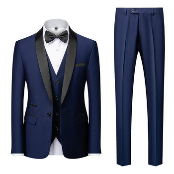 Мъже Mariage Color Block Collar Suits Яке Панталони Жилетка Мъжки Бизнес Ежедневни Сватбени Блейзъри Палто Жилетка Панталони Комплект от 3 части