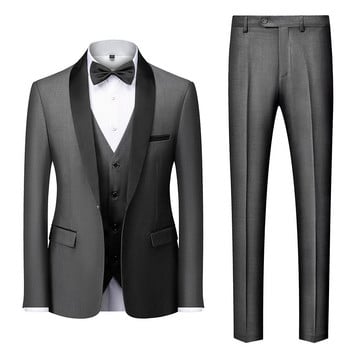 Мъже Mariage Color Block Collar Suits Яке Панталони Жилетка Мъжки Бизнес Ежедневни Сватбени Блейзъри Палто Жилетка Панталони Комплект от 3 части